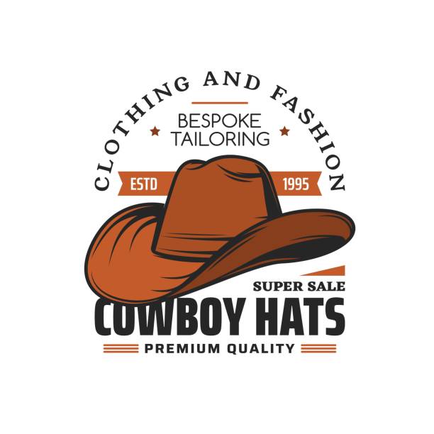 Cowboy hat hatter or milliner vector icon Cowboy hat hatter or milliner vector icon of hat tailor atelier or millinery shop. Brown leather hat or cap of Western cowboy, Texas rodeo rider, Wild West sheriff or rancher isolated emblem design cowboy hat stock illustrations