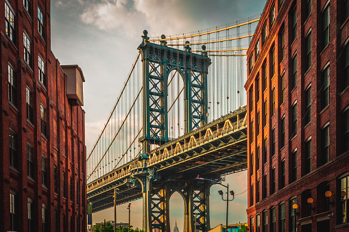The Manhattan Bridge shot from Washington Street. DUMBO, Brooklyn. NYC. USA