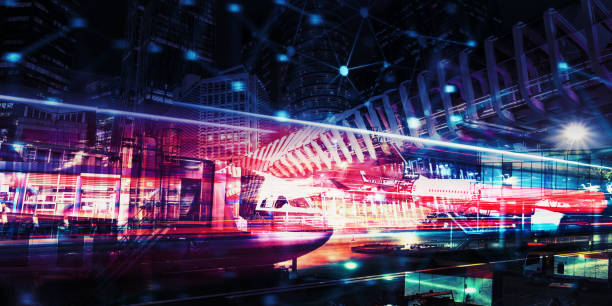 istock Double exposure of glowing smart city in metaverse 1372058127