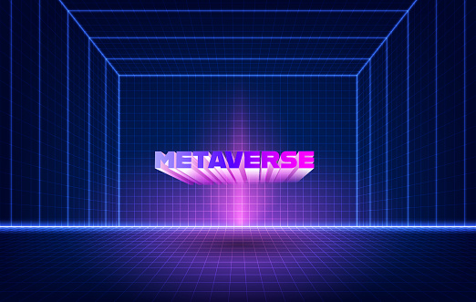 Abstract futuristic background. Metaverse  with the empty virtual room, cyber space. vector