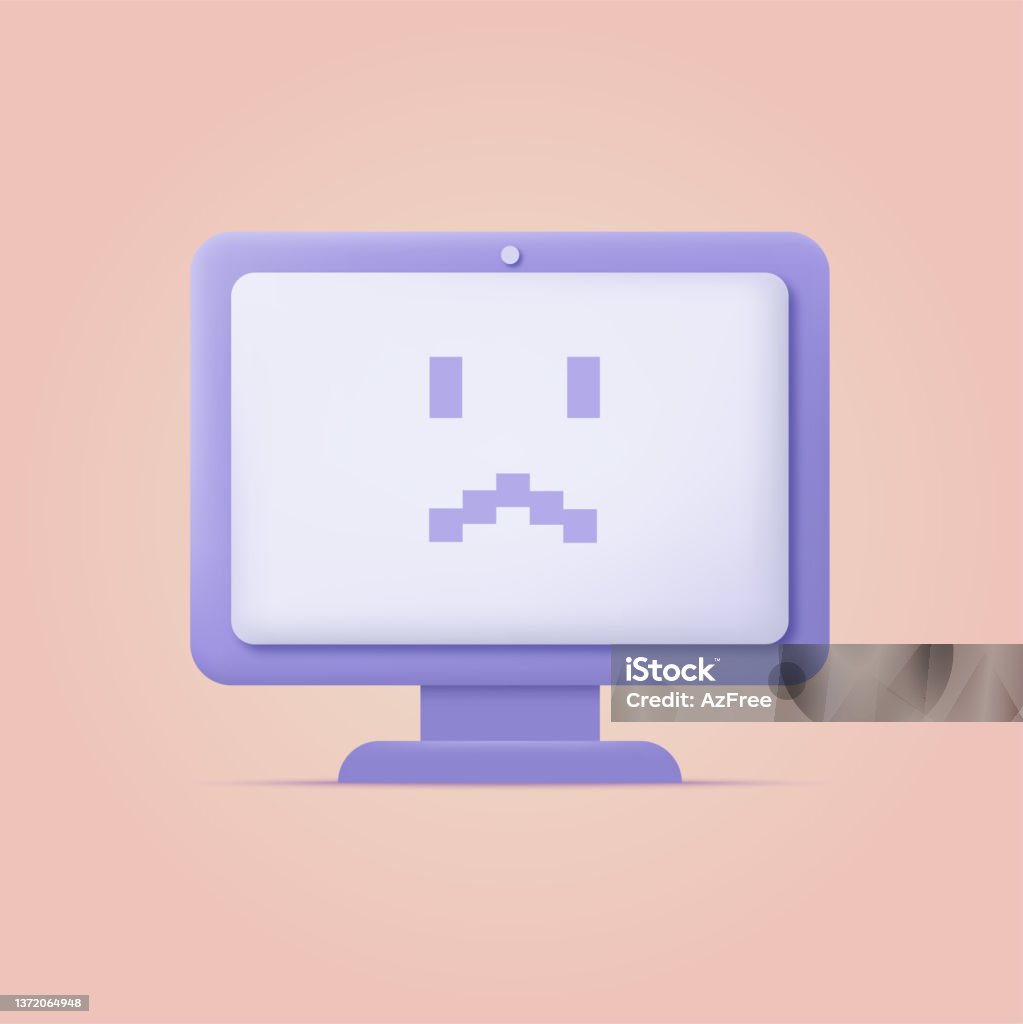 3d Computer With Sad Face Vector Stock Illustration - Download Image ...