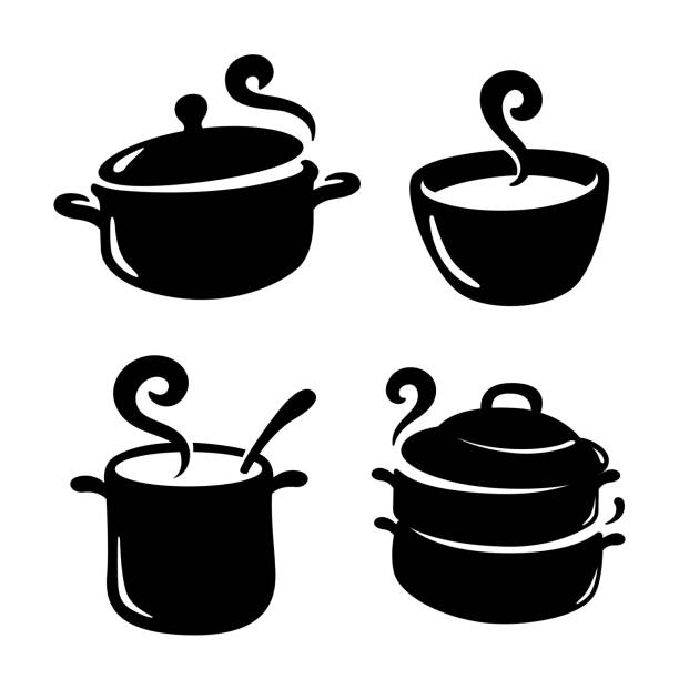 Boiler symbol black silhouette, vector Boiler symbol black silhouette, black cookware illustration on white background. cooking pan stock illustrations