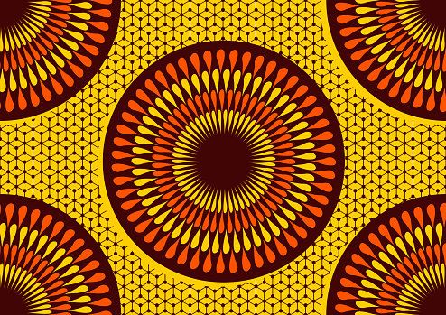 seamless pattern of african textile art, circle abstract image and background, fashion artwork for print, vector file eps10.