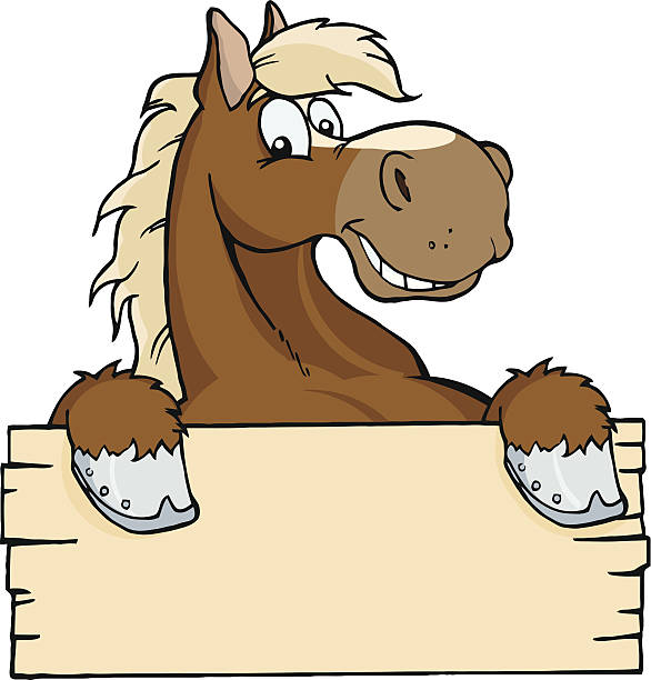 stockillustraties, clipart, cartoons en iconen met horse with a blank sign - gekke paarden