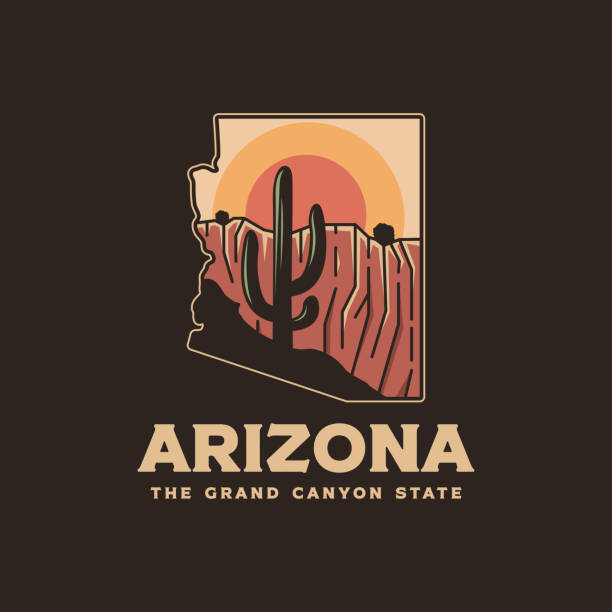 Illustration of Arizona map logo design vector on dark background Illustration of Arizona map logo design vector on dark background arizona cactus stock illustrations