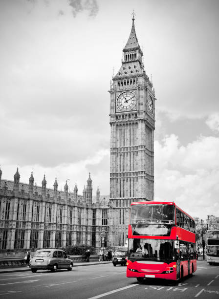 czerwony autobus w londynie - big ben isolated london england england zdjęcia i obrazy z banku zdjęć