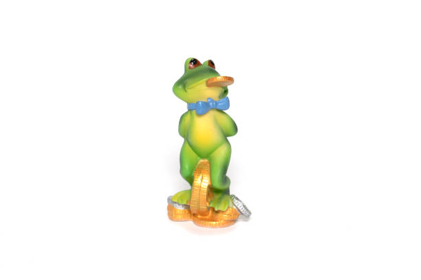istock Money frog standing on coins on white background 1372071954