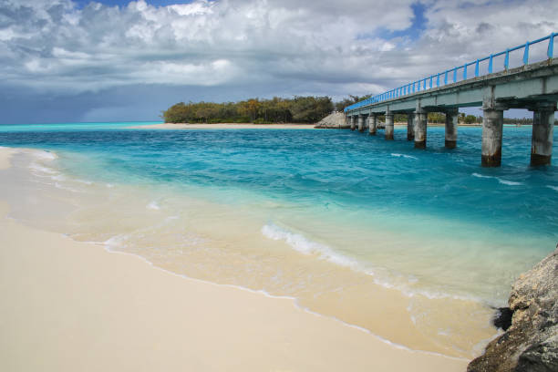Mouli Bridge between Ouvea and Mouli islands, Loyalty Islands, New Caledonia stock photo