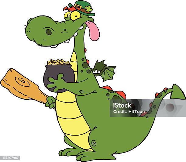 Dragon Gnomo Che Tiene Un Mace E Pentola Doro - Immagini vettoriali stock e altre immagini di Vettoriale - Vettoriale, Clip art, Dorato - Colore descrittivo