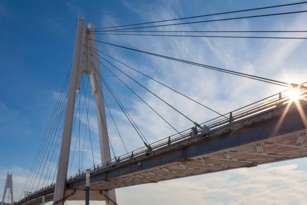 istock Picturesque footbridge against a blue sky in light clouds 1372074924