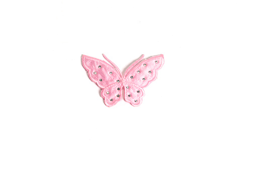 Butterfly textile patch for clothes customization, isolated on white. High quality photo