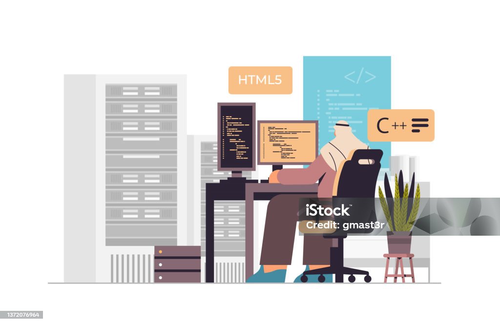 Web Developer Creating Program Code On Computer Monitor Development Of ...