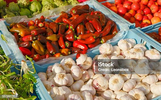 Mixed Vegetables Farmers Market Spain Stock Photo - Download Image Now - Garlic, Shopping, Artichoke