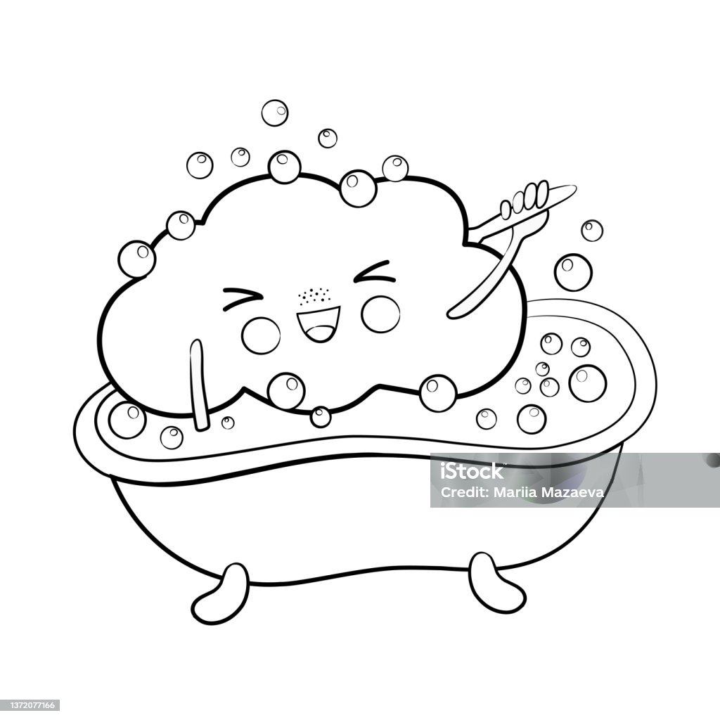 Đám Mây Hoạt Hình Màu Đen Và Trắng Dễ Thương Tắm Trong Phòng Tắm ...