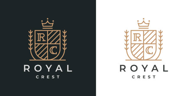 Elegant royal crest heraldry line icon. Vintage heraldic business monogram emblem. Coat of arms royalty crown shield symbol. Vector illustration.