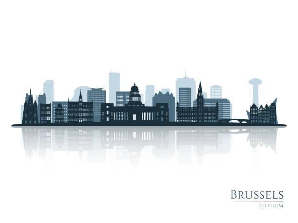 ilustrações de stock, clip art, desenhos animados e ícones de brussels skyline silhouette with reflection. landscape brussels, belgium. vector illustration. - brussels