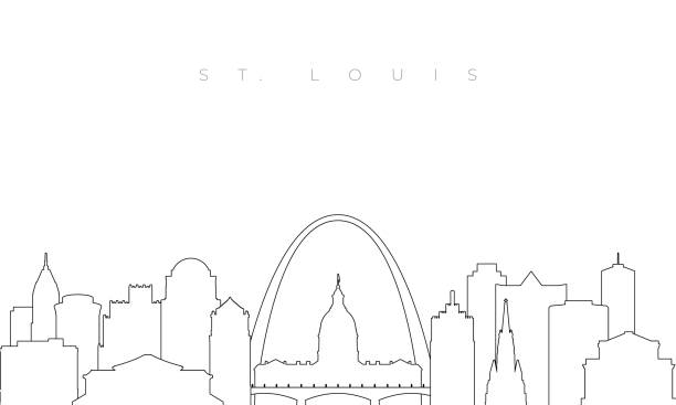 Outline St.Louis skyline. Trendy template with St.Louis city buildings and landmarks in line style. Stock vector design. Outline St.Louis skyline. Trendy template with St.Louis city buildings and landmarks in line style. Stock vector design. st louis skyline stock illustrations