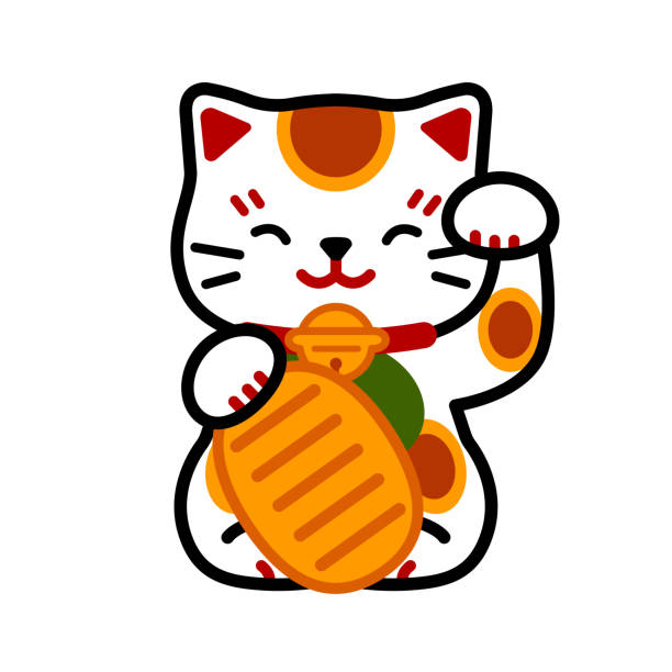 illustrazioni stock, clip art, cartoni animati e icone di tendenza di illustrazione vettoriale dei gatti che invitano - maneki neko