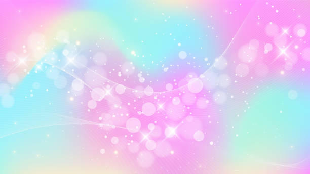 istock Rainbow fantasy background. Holographic illustration in pastel colors. Multicolored unicorn sky with stars and bokeh. 1372081983