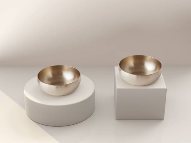 istock Korean high quality brass tableware on the white podium. 1372083770