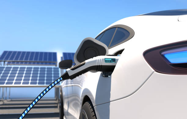 電気自動車の充電、充電技術、クリーンエネルギー充填技術。 - renewable energy photography color image horizontal ストックフォトと画像