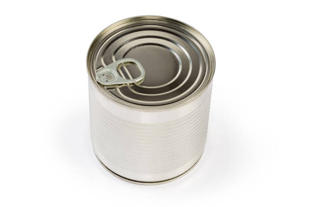 istock Sealed round tin can of canned vegetable on white background 1372085998