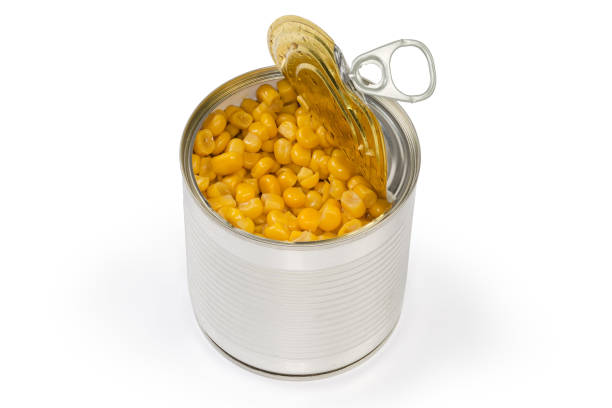 istock Canned sweet young corn in open round tin can 1372086028