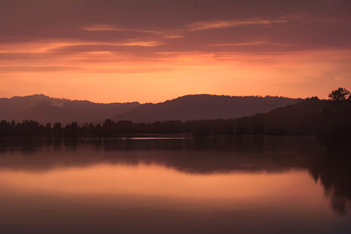 View sunset scenic of Thailand lake. landscape.