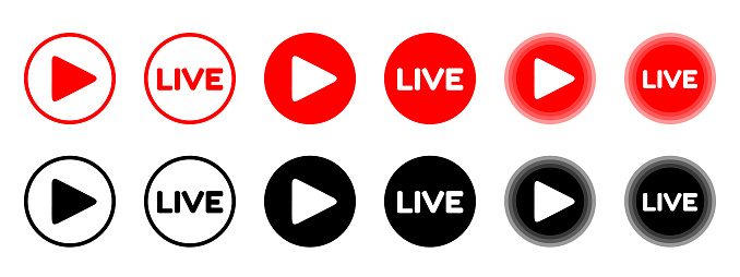 Alive Button Different Flat Live Buttons Vector Illustrations Set Isolated On White ...