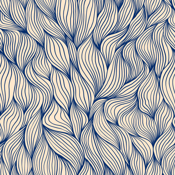 Aesthetic wavy seamless pattern. Delicate hand drawn texture with organic natural lines. Aesthetic wavy seamless pattern. Delicate hand drawn texture with organic natural lines. Smooth abstract leaf curly print. organic swirl pattern stock illustrations