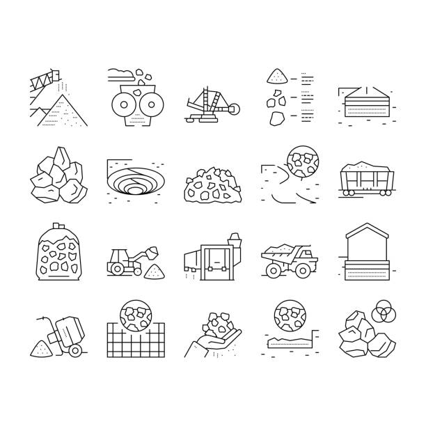 crushed stone mining collection icons set vektor . - mineral stock-grafiken, -clipart, -cartoons und -symbole