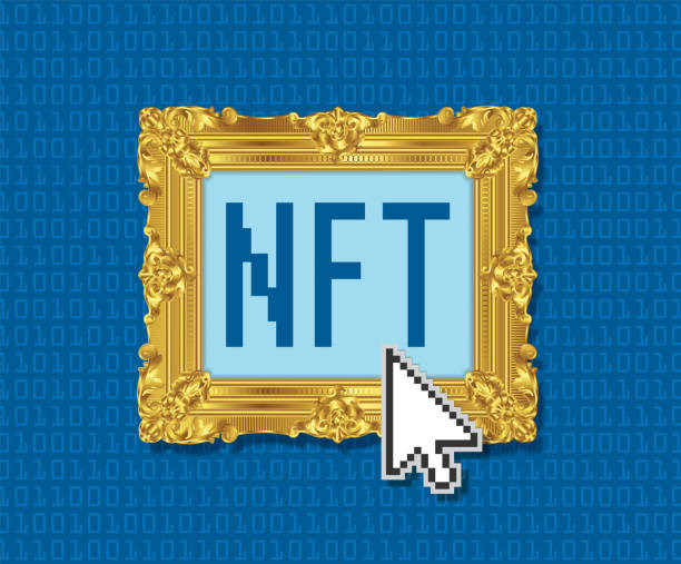NFT Crypto Art Digital Artwork Ethereum Blockchain Technology Concept Illustration Vector illustration of an NFT (Non-Fungible Token). Crypto art, digital art, blockchain technology, Ethereum concept illustration. non fungible token stock illustrations