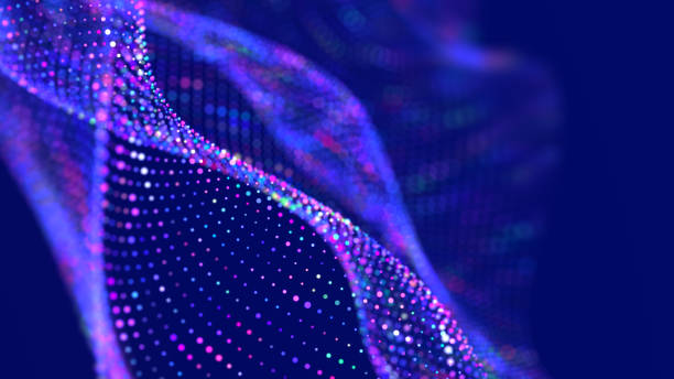 Colored music surface. Beautiful curved wave on a dark background. Digital technology background. 3D