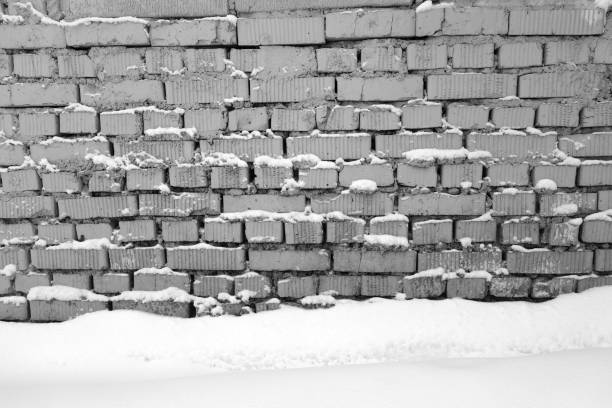 Brick wall in snow. Seasonal concept and background