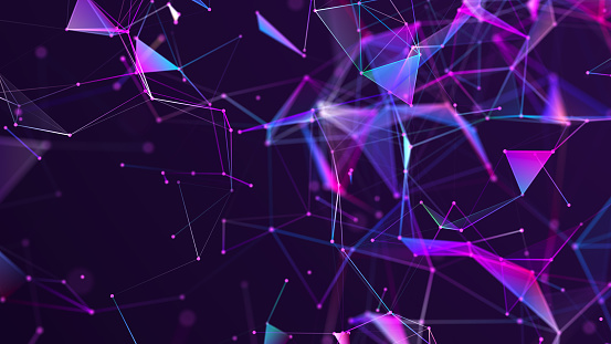 Abstract digital communication points. Technological background. Network connection structure. Color plexus effect. 3D rendering