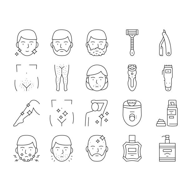 illustrazioni stock, clip art, cartoni animati e icone di tendenza di shave treat accessory collection icons set vector . - rasoio elettrico