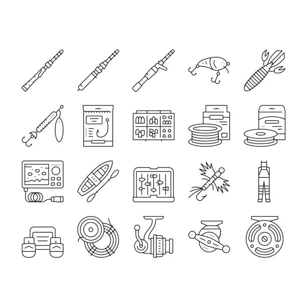 釣り店製品コレクションアイコンセットベクトル. - monofilament点のイラスト素材／クリップアート素材／マンガ素材／アイコン素材