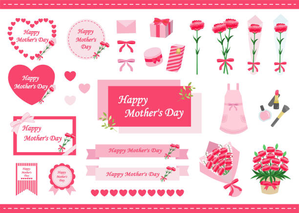 illustrazioni stock, clip art, cartoni animati e icone di tendenza di set di icone e cornici per la festa della mamma - mothers day frame flower single flower