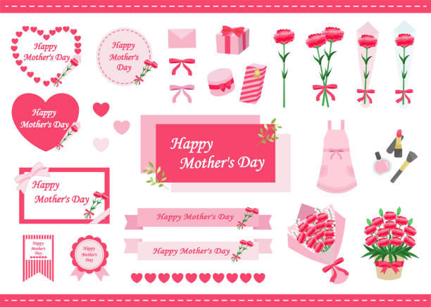 ilustrações, clipart, desenhos animados e ícones de ícone do dia das mães e conjunto de quadros - mothers day frame flower single flower