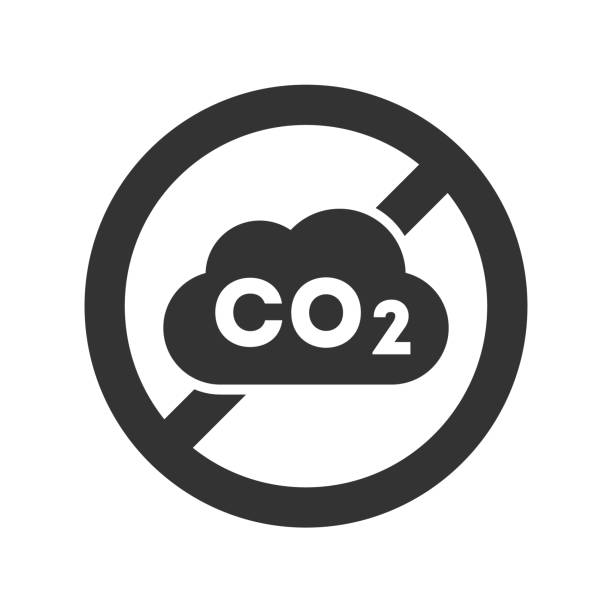 ilustraciones, imágenes clip art, dibujos animados e iconos de stock de icono de co2 prohibido. señal de dióxido de carbono tachada dentro del círculo. sin símbolo de co2. - co2