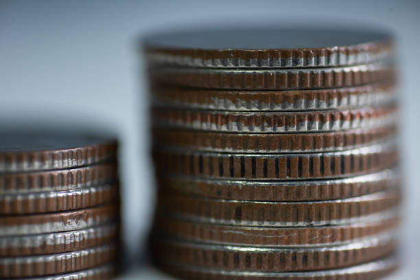 Close up  group of coins on blure background.Save money concept.
