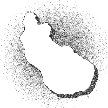 Map of Sint Eustatius draw with the stippling technique. Beautiful and trendy illustration created only with dots and isolated on a blank background. White map with dotted black outline and dark shadow. White background with a stippled circular gradient. (colors used: black and white). Vector Illustration (EPS10, well layered and grouped). Easy to edit, manipulate, resize or colorize. Vector and Jpeg file of different sizes.
