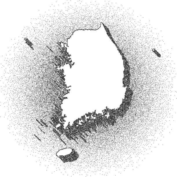 ilustrações de stock, clip art, desenhos animados e ícones de stippled south korea map - stippling art - dotwork - dotted style - korean peninsula