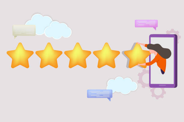 istock Reviews of the mobile app with five stars. Vector illustration 1372097961