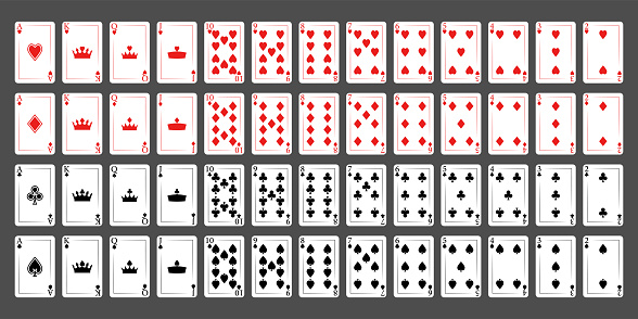 Poker playing cards isolated on a gray background, a full deck. Vector illustration