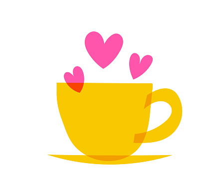 Vector illustration of a coffee cup with cute heart shapes on top of it. Cut out design elements on a transparent background on the vector file.