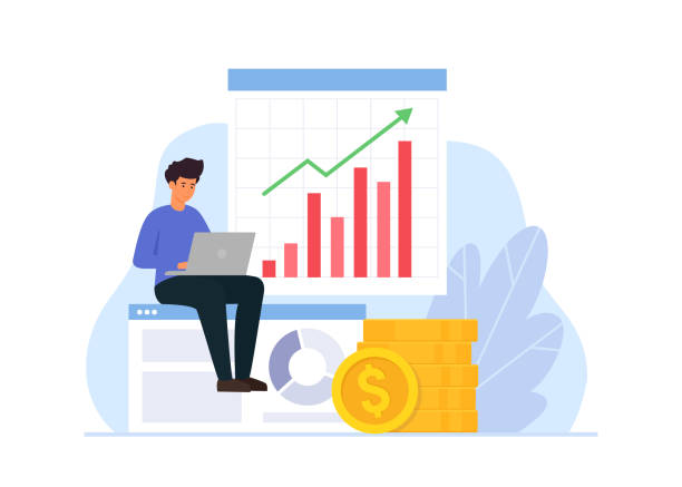 Business analyst. Financial data analysis. Advisor analyzing financial report. Business analyst. Financial data analysis. Advisor analyzing financial report. Vector illustration of data and finance management. stock certificate stock illustrations