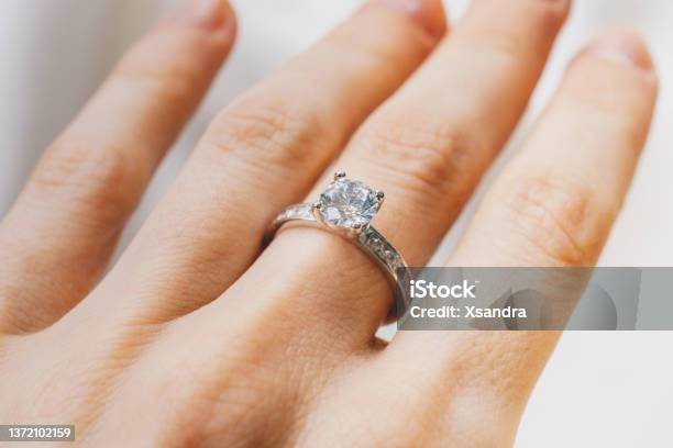 Close Up Of A Woman Hand With A Diamond Ring Stock Photo - Download Image Now - Ring - Jewelry, Diamond Ring, Women