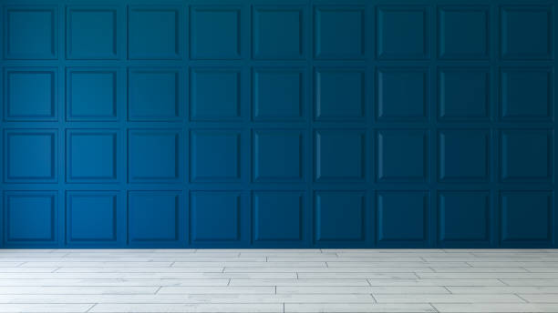 Blue square decorative wall panels concept 3d illustration stock photo