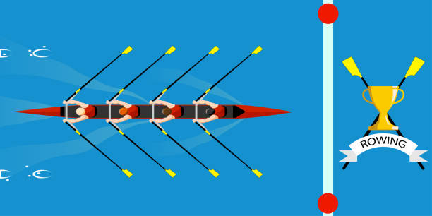 stockillustraties, clipart, cartoons en iconen met the rowing boat team wins the competition - roeisport